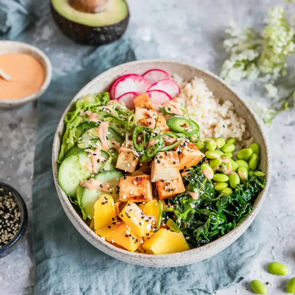 Vegan Poke Bowls served on the table