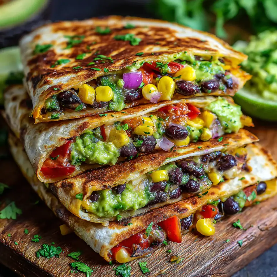 A close look at Vegan Quesadillas with Black Beans and Avocado