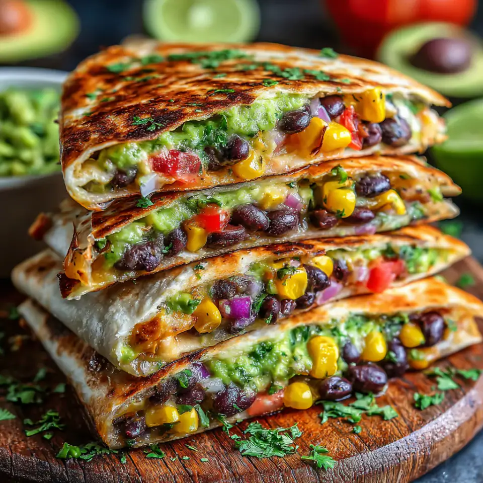 Vegan Quesadillas with Black Beans and Avocado served on the table