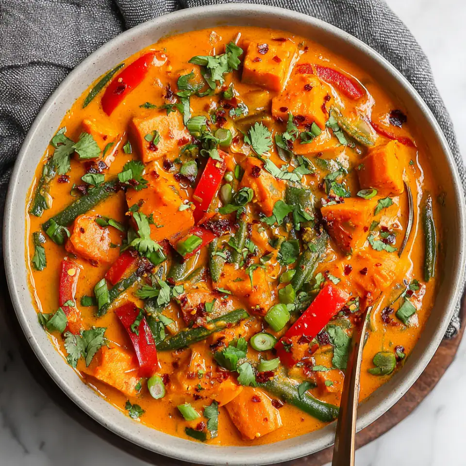 Vegan Thai Red Curry served on the table