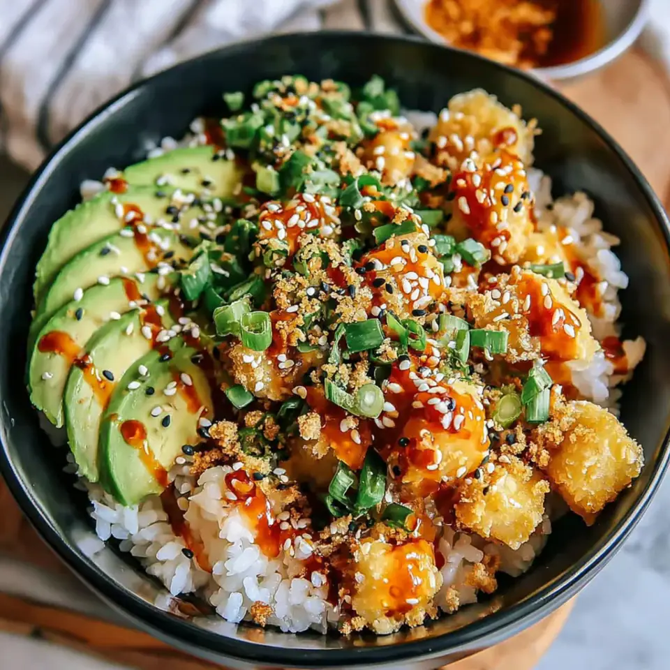 Vegetarian Crunchy Roll Sushi Bowls served on the table