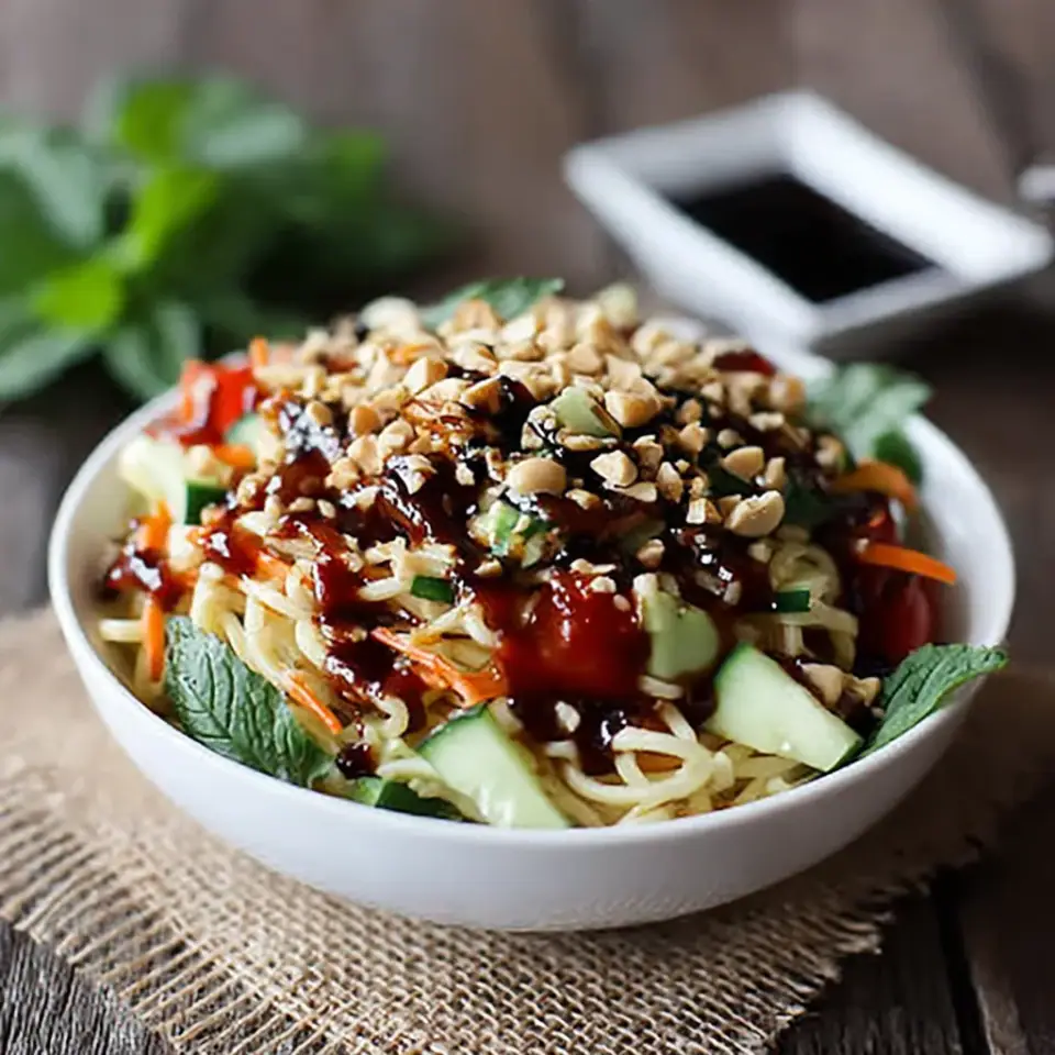 Vegetarian Peanut Noodle Salad, ready to serve