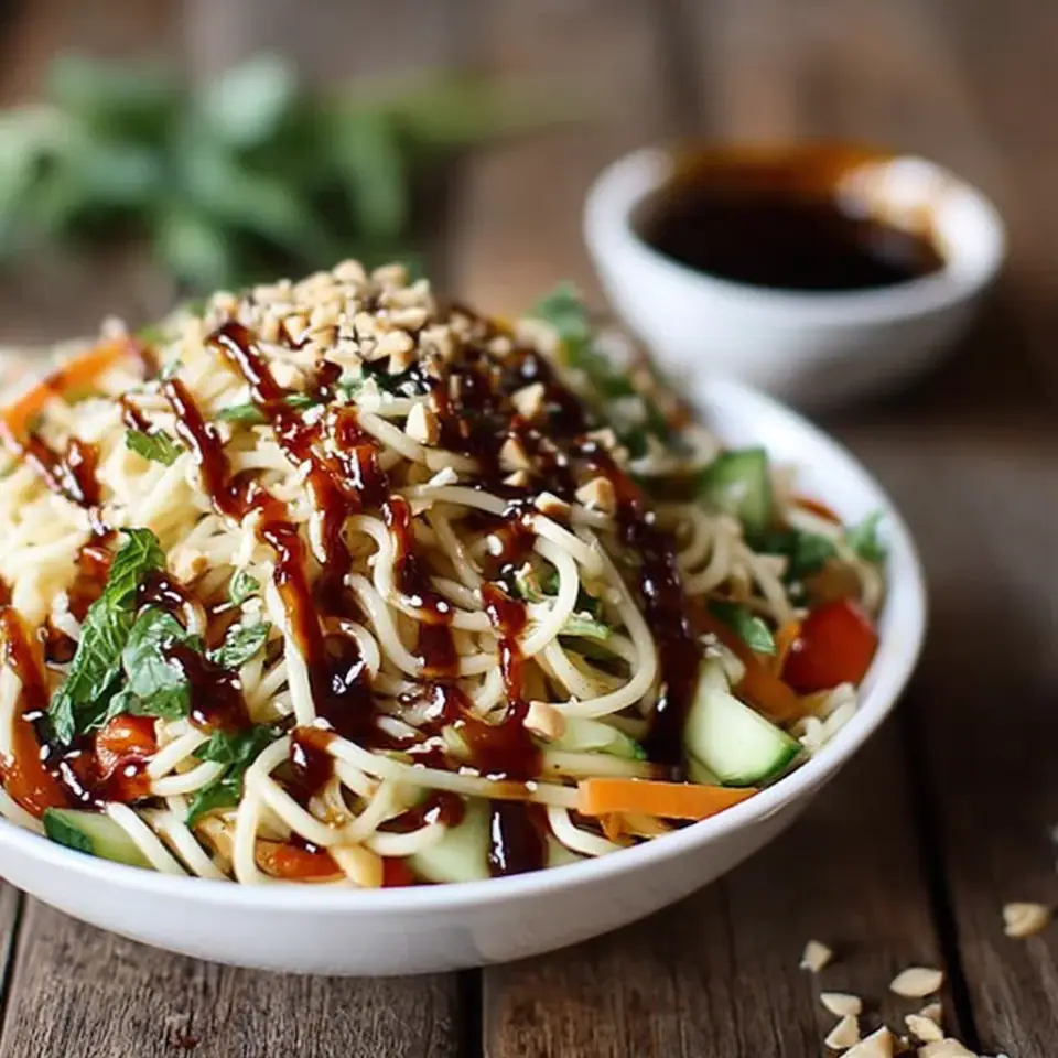 Vegetarian Peanut Noodle Salad served on the table