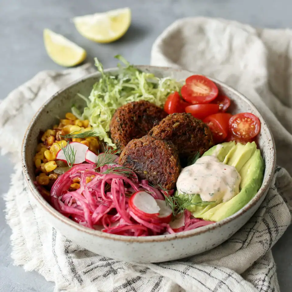 Veggie Burger in a Bowl, ready to serve