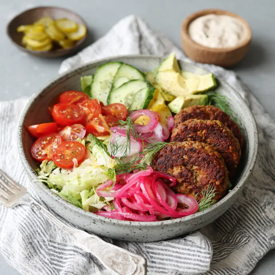 A close look at Veggie Burger in a Bowl