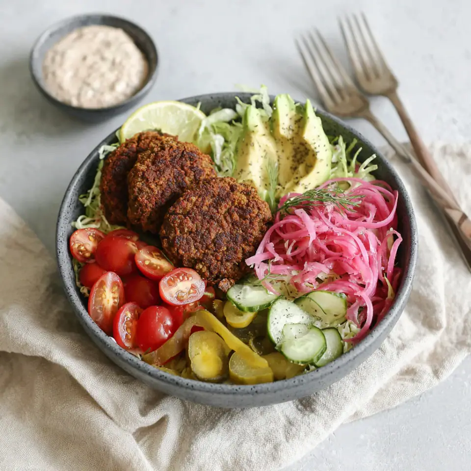 Veggie Burger in a Bowl served on the table