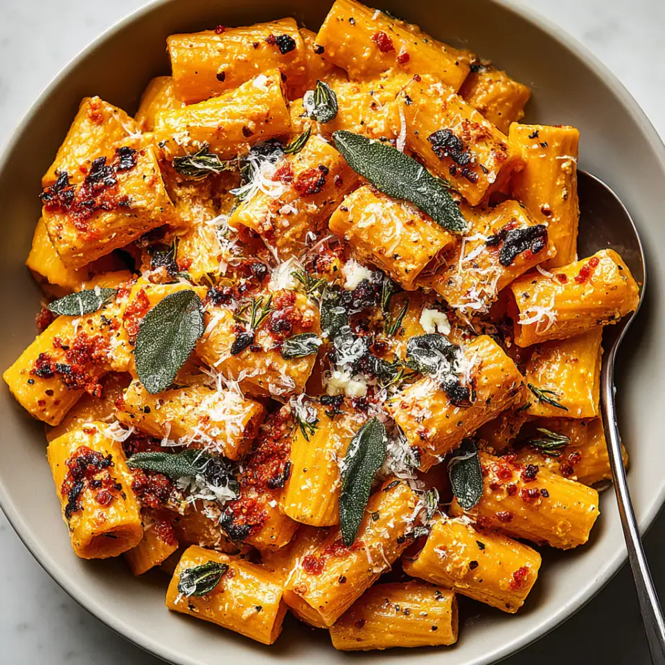 Sweet Potato Pasta with Goat Cheese and Sage, ready to serve