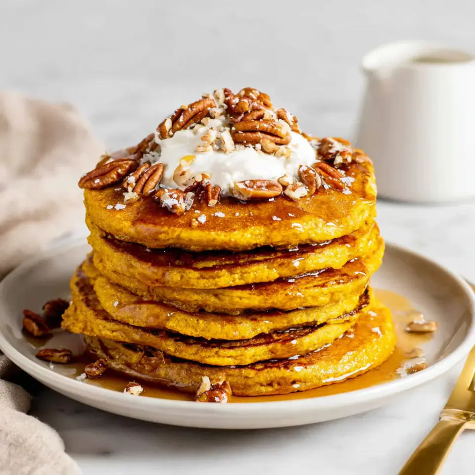 Whole Wheat Pumpkin Pancakes served on the table