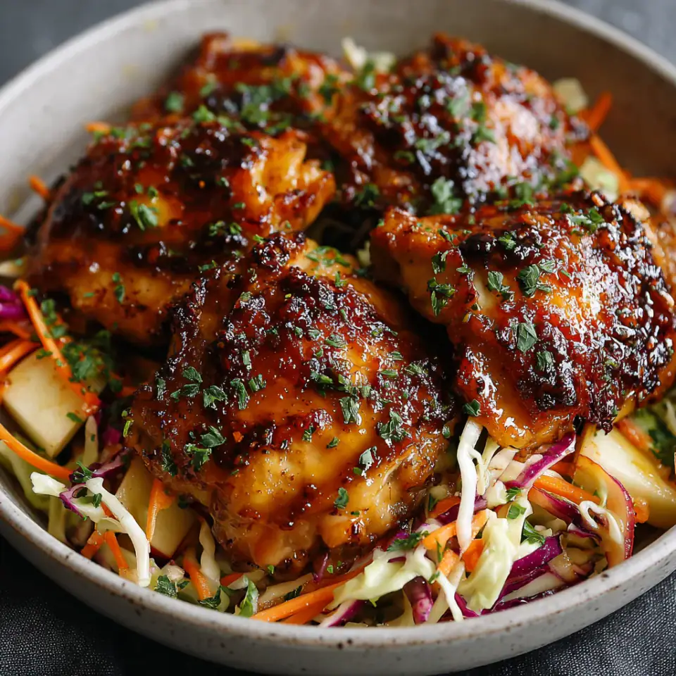 Sticky Apple Cider Chicken with Autumn Slaw