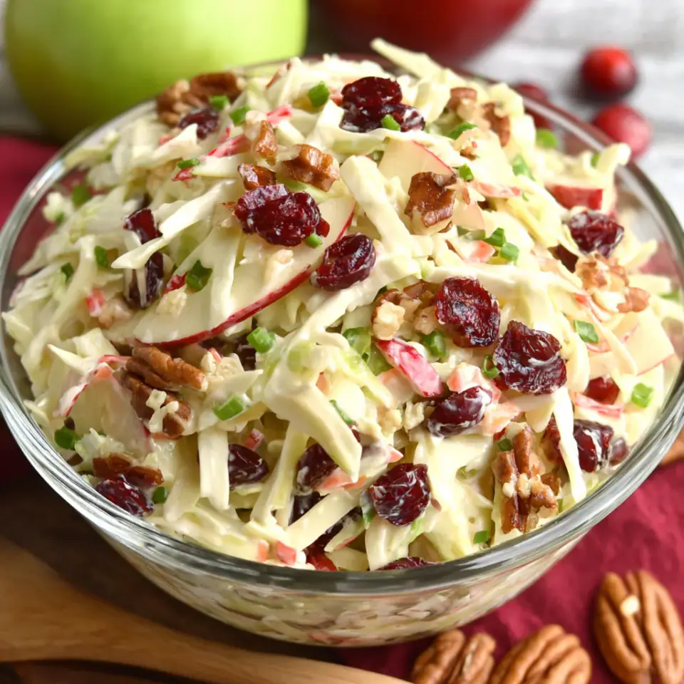 Zesty Apple Cranberry Coleslaw Recipe, ready to serve