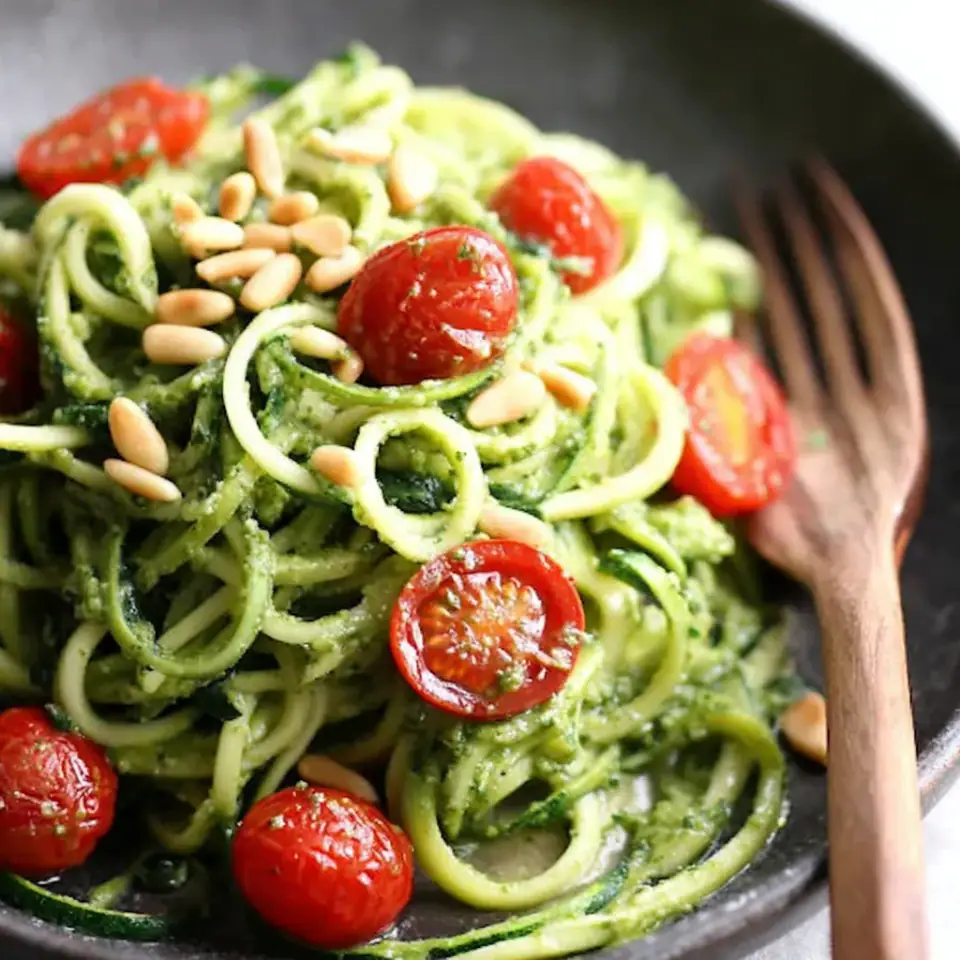 Zucchini Noodles with Pesto, ready to serve