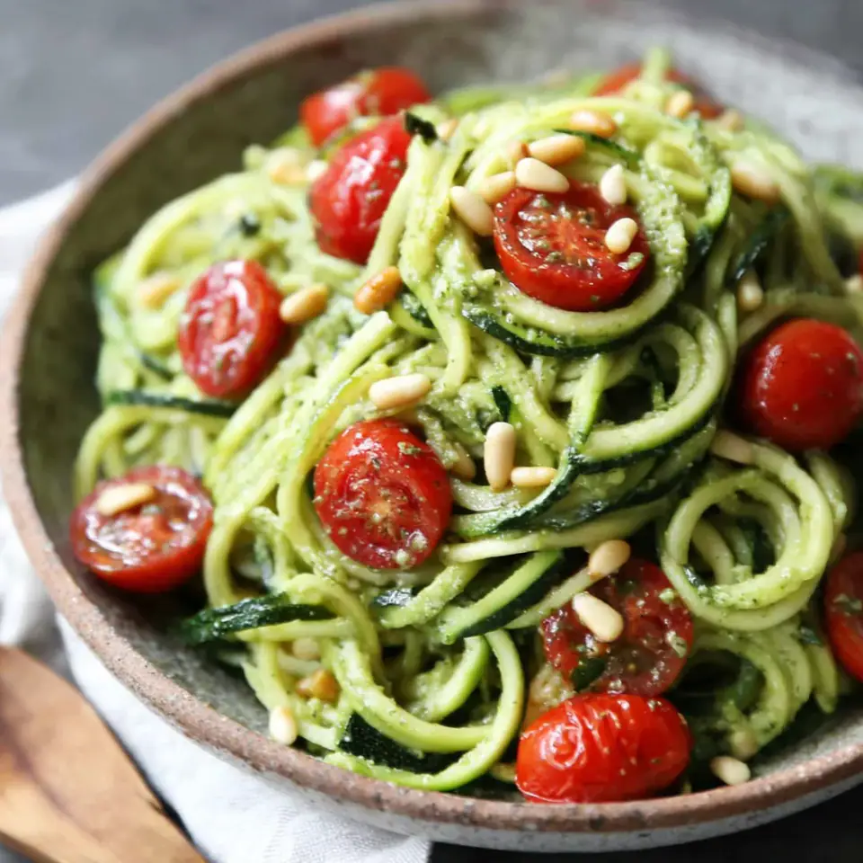 A close look at Zucchini Noodles with Pesto