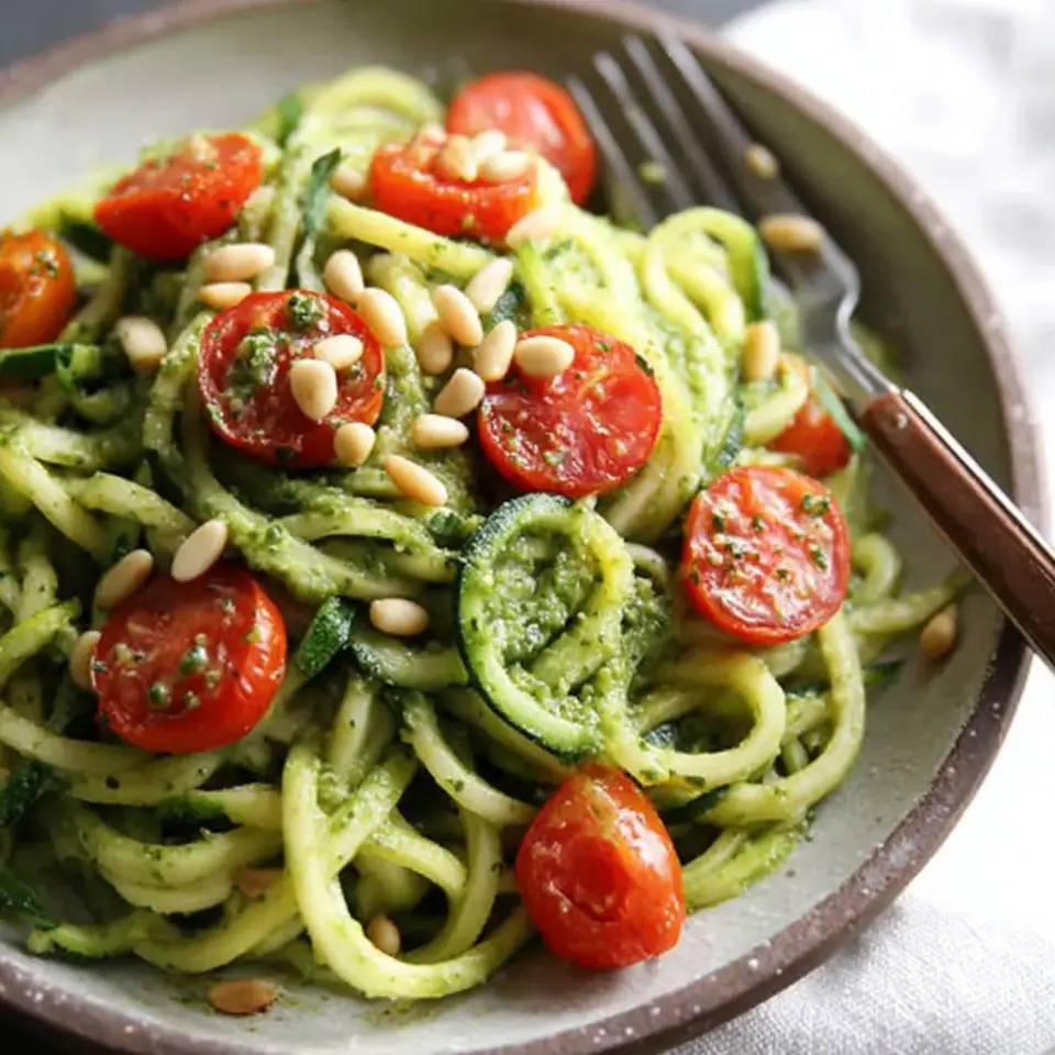 Zucchini Noodles with Pesto served on the table