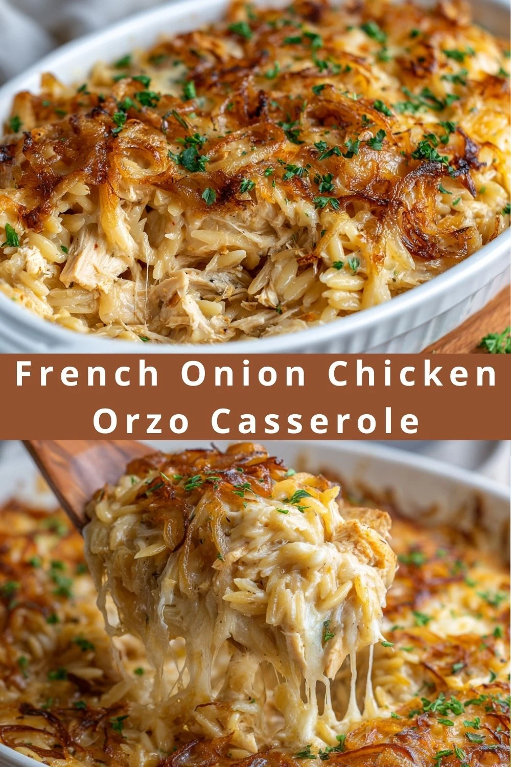 French Onion Chicken Orzo Casserole