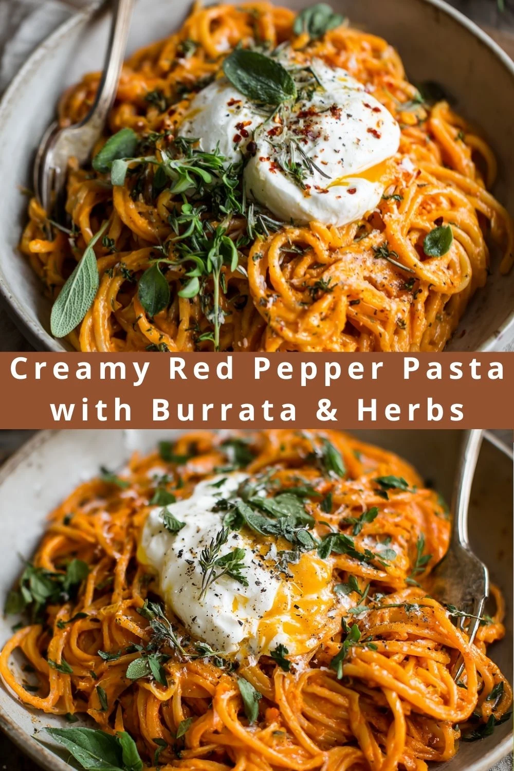 Creamy Red Pepper Pasta with Burrata & Herbs