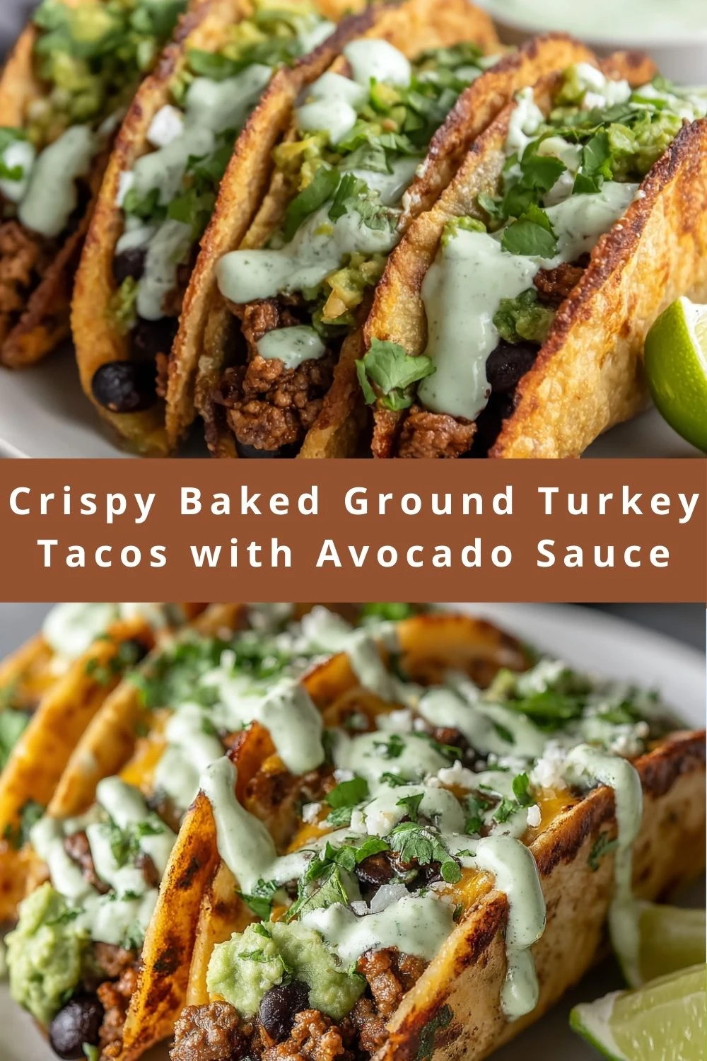 Crispy Baked Ground Turkey Tacos with Avocado Sauce