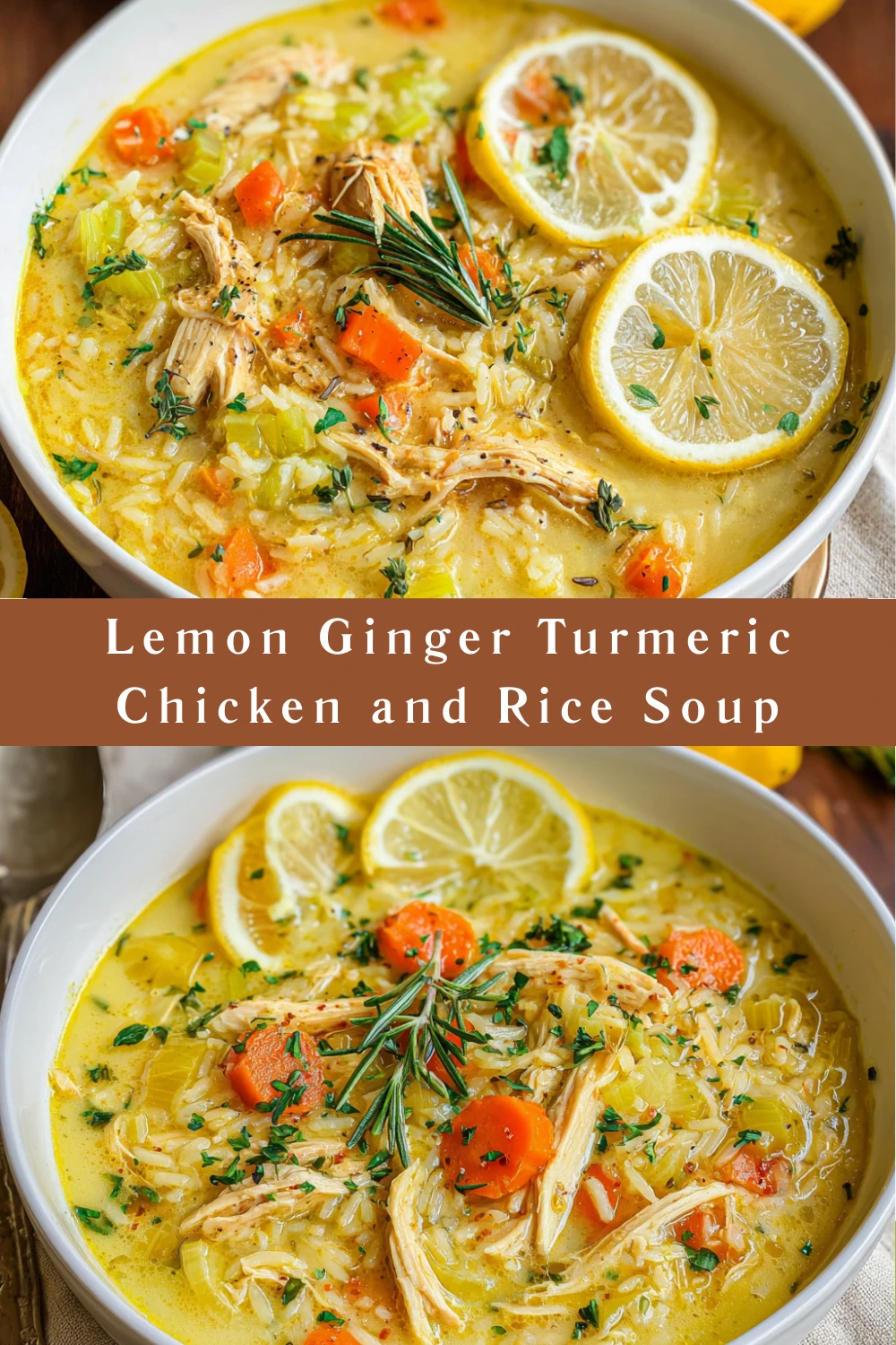 Lemon Ginger Turmeric Chicken and Rice Soup