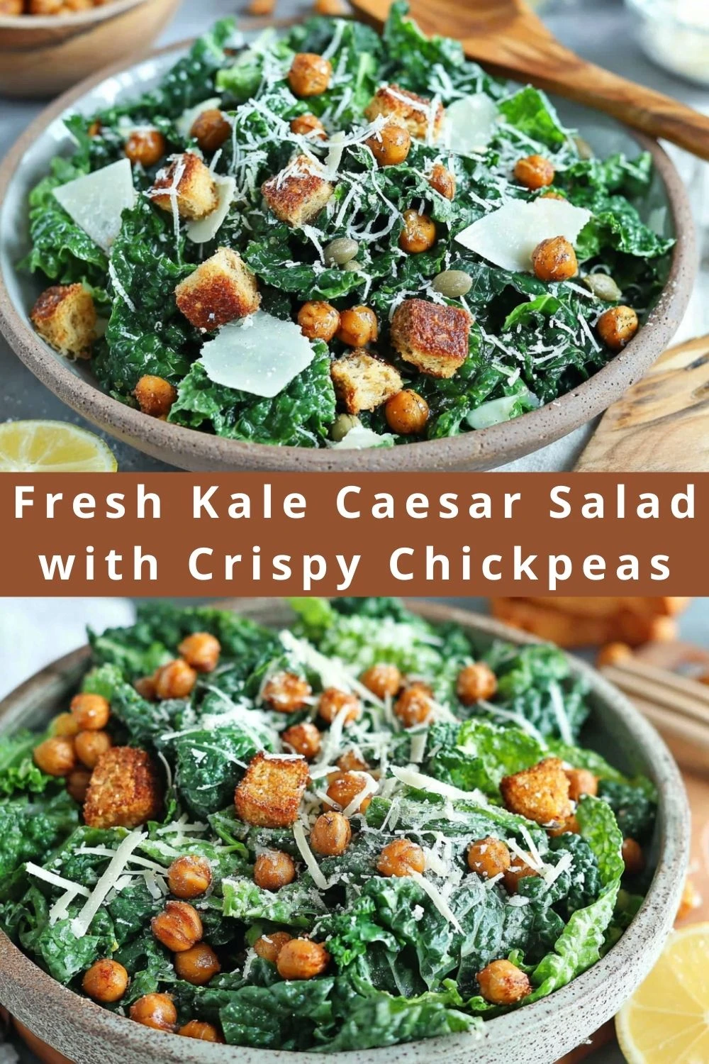Fresh Kale Caesar Salad with Crispy Chickpeas