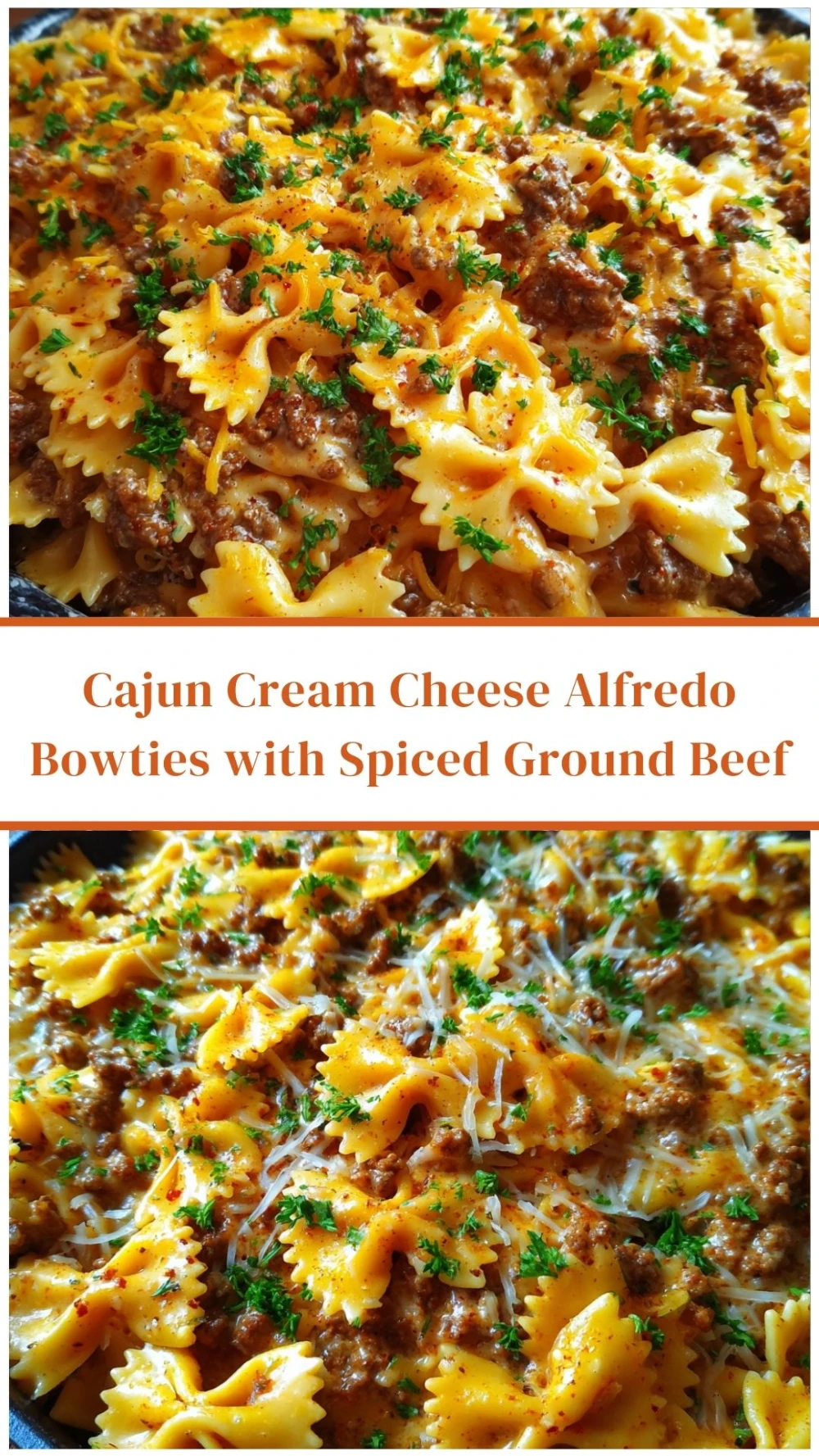 Cajun Cream Cheese Alfredo Bowties with Spiced Ground Beef