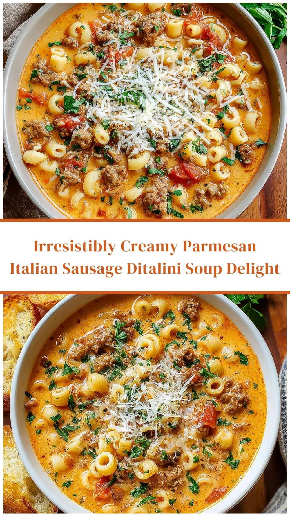 Irresistibly Creamy Parmesan Italian Sausage Ditalini Soup Delight