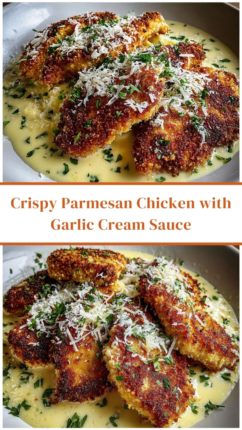 Crispy Parmesan Chicken with Garlic Cream Sauce