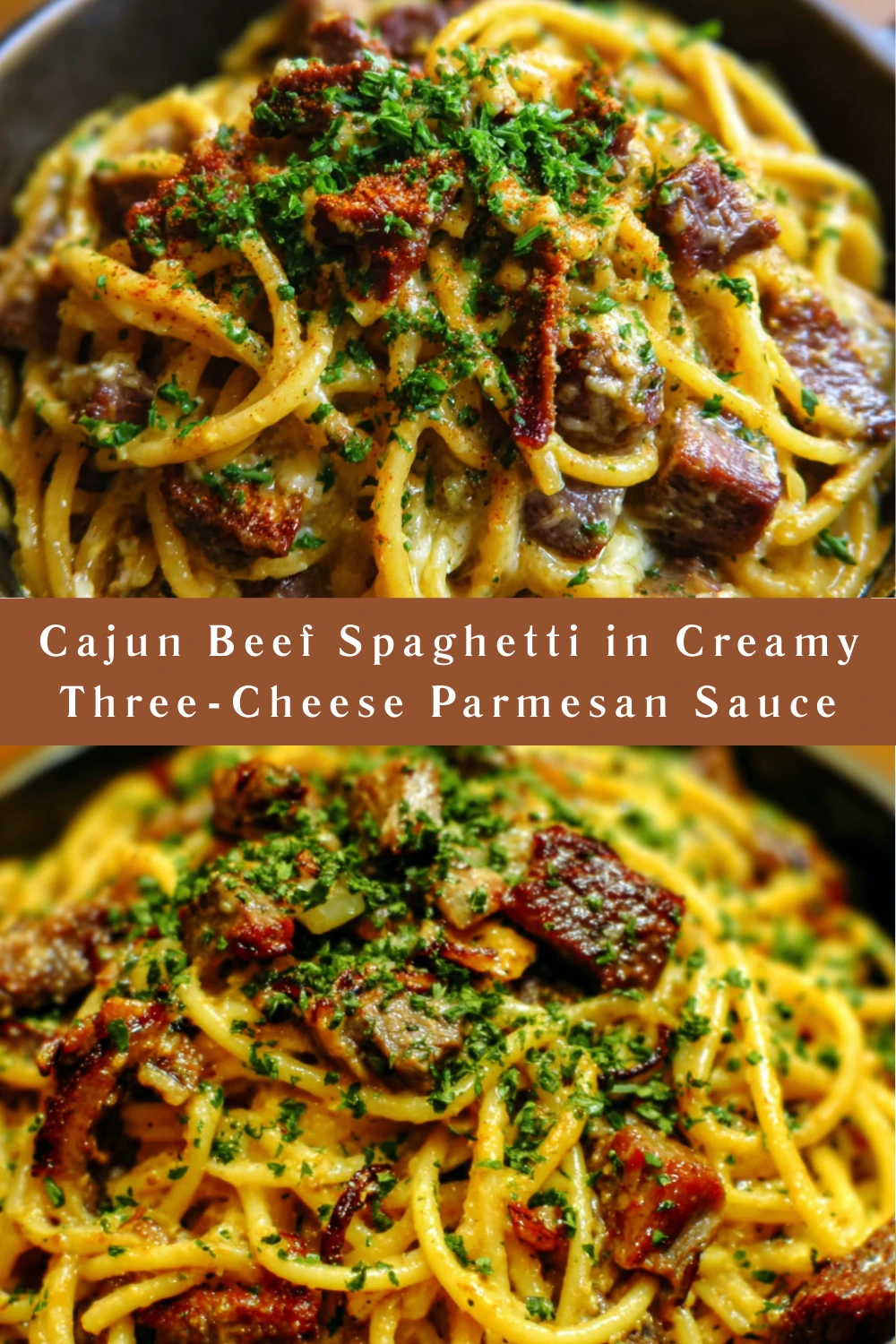 Cajun Beef Spaghetti in Creamy Three-Cheese Parmesan Sauce