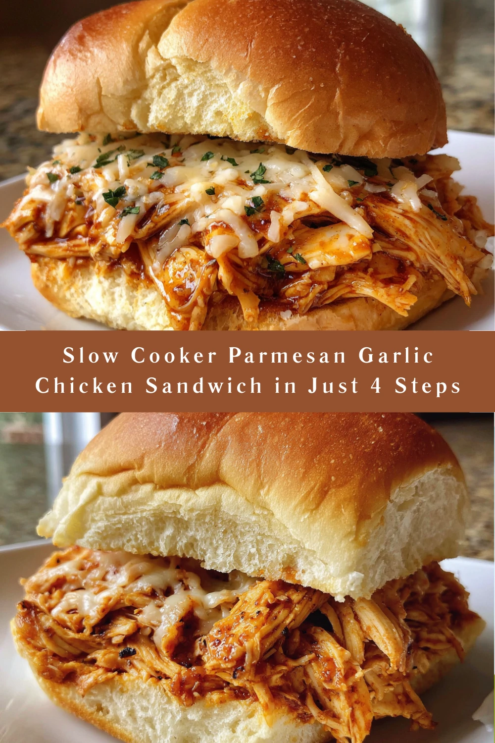 Slow Cooker Parmesan Garlic Chicken Sandwich in Just 4 Steps