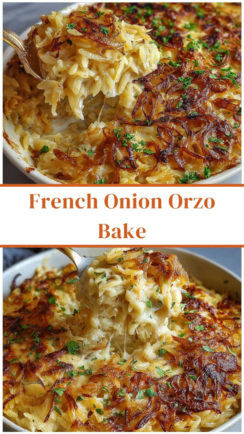 French Onion Orzo Bake