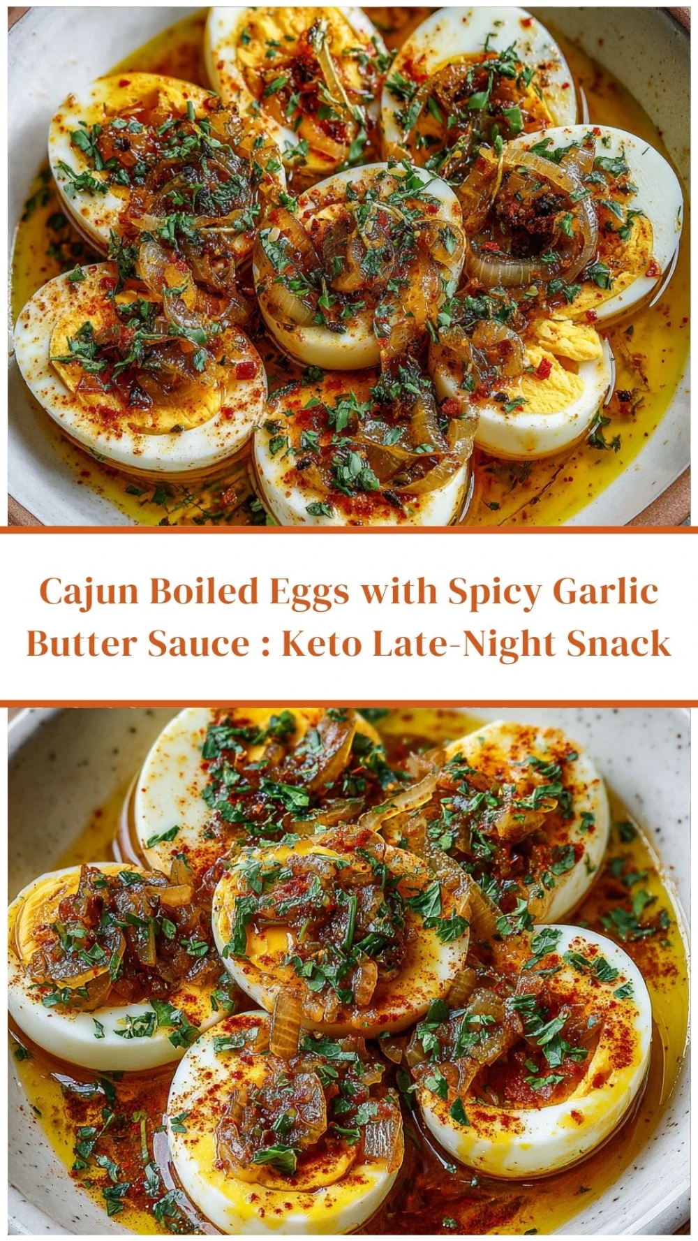 Cajun Boiled Eggs with Spicy Garlic Butter Sauce : Keto Late-Night Snack