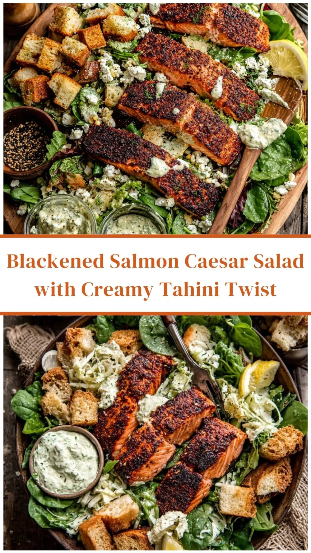 Blackened Salmon Caesar Salad with Creamy Tahini Twist