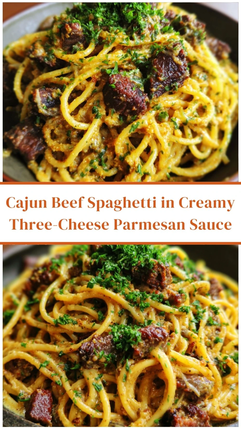 Cajun Beef Spaghetti in Creamy Three-Cheese Parmesan Sauce