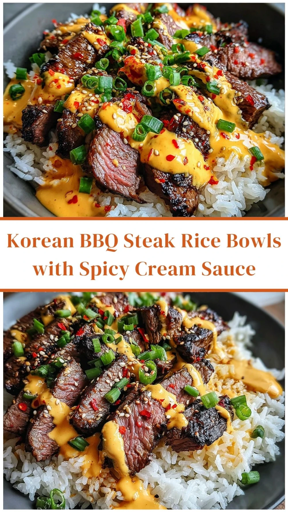 Korean BBQ Steak Rice Bowls with Spicy Cream Sauce