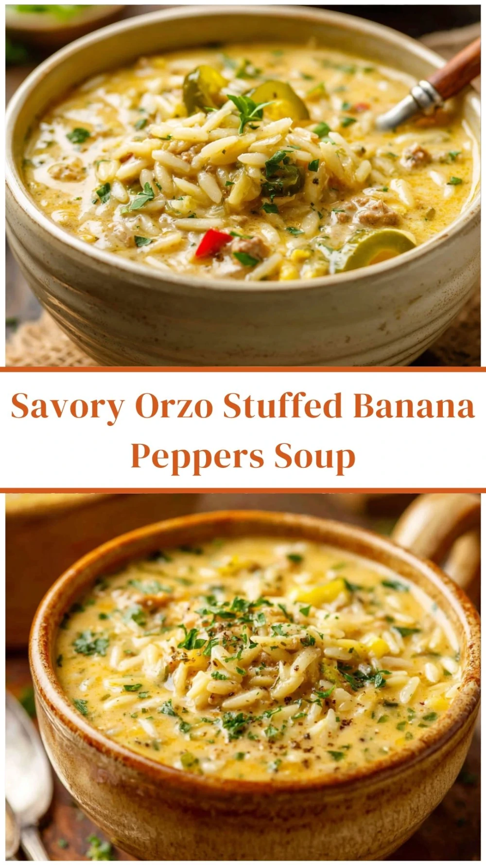 Savory Orzo Stuffed Banana Peppers Soup