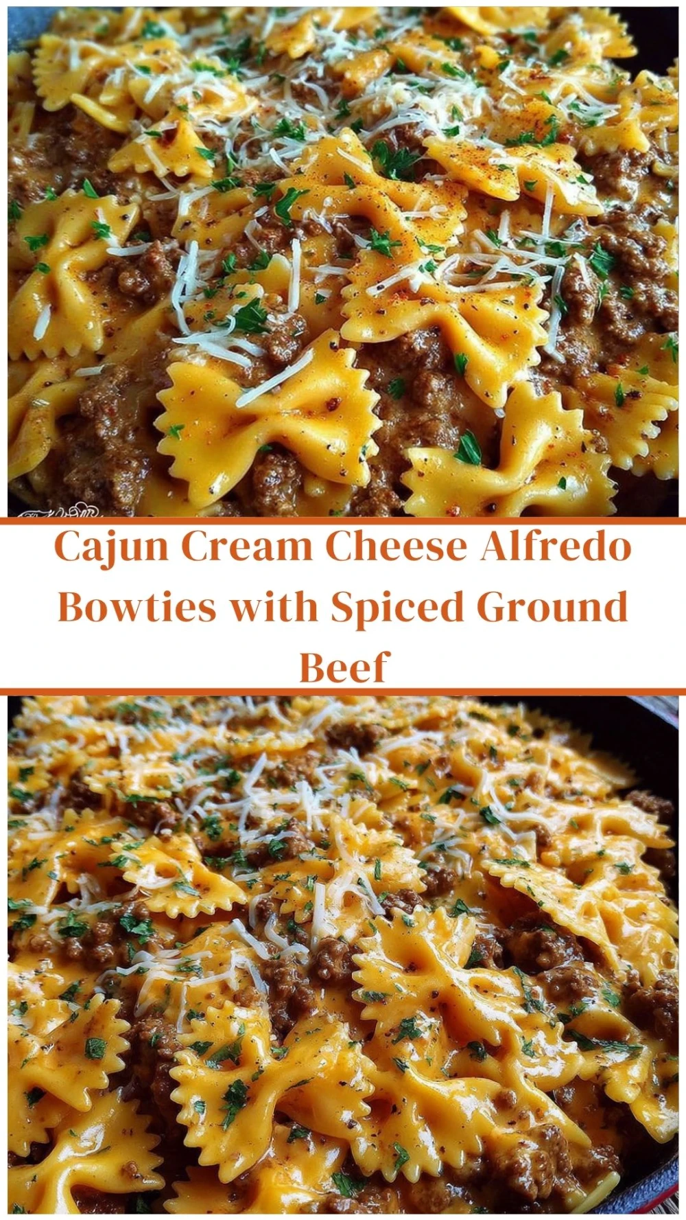 Cajun Cream Cheese Alfredo Bowties with Spiced Ground Beef