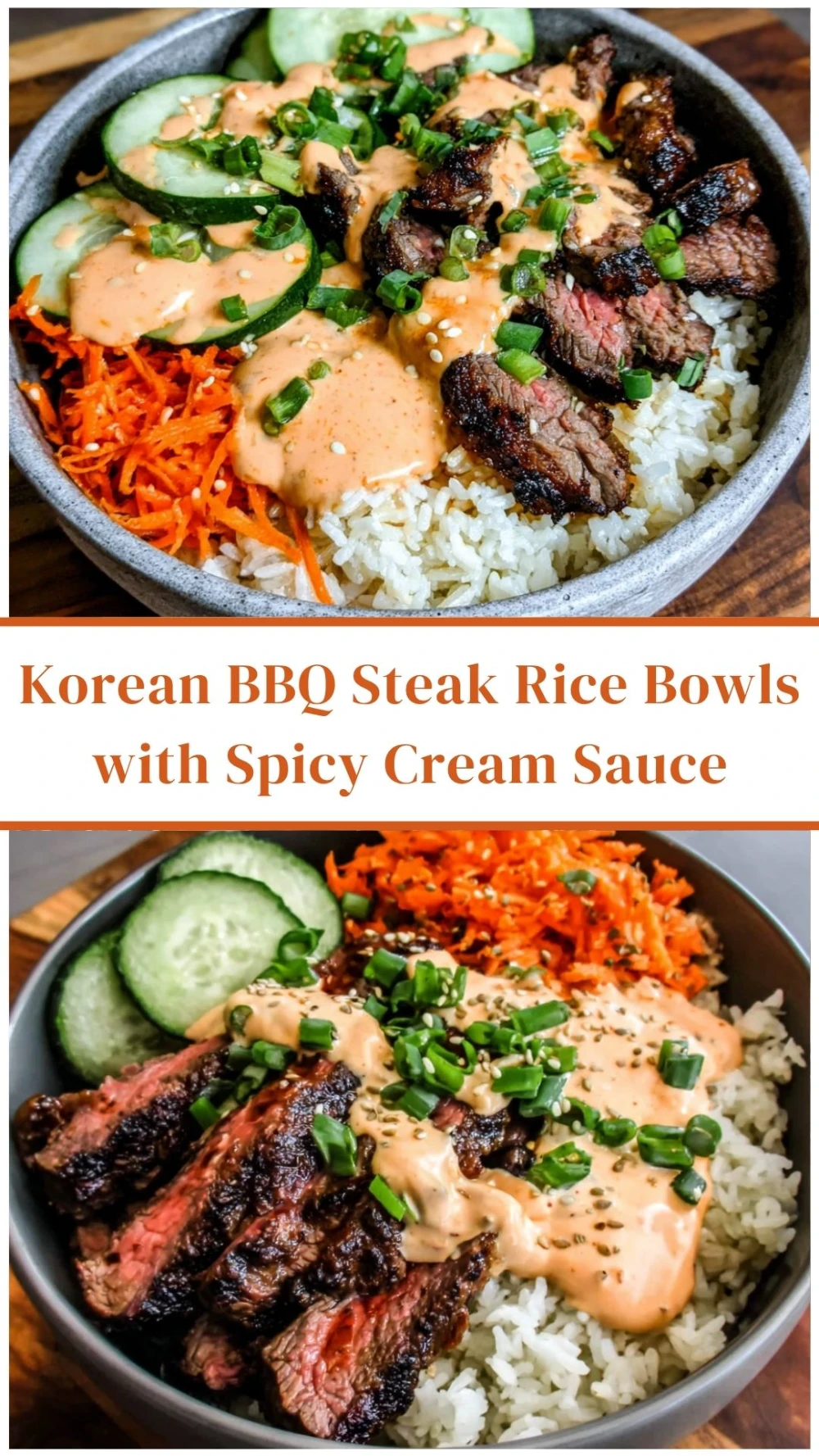 Korean BBQ Steak Rice Bowls with Spicy Cream Sauce