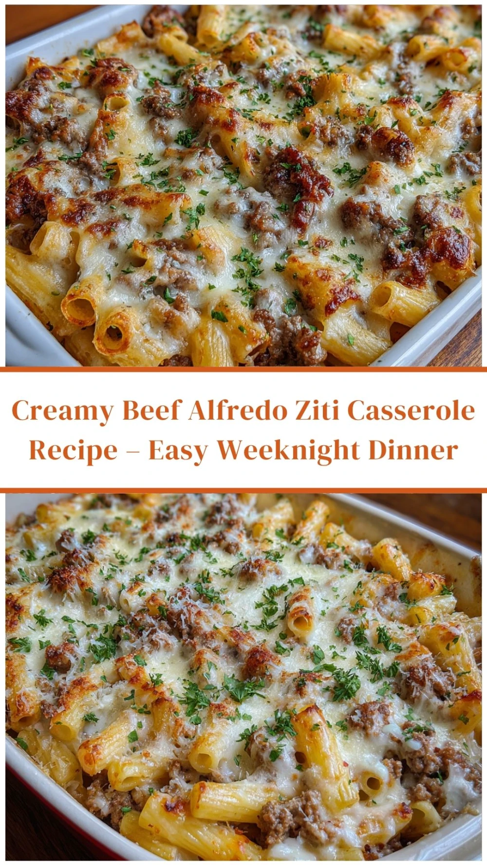 Creamy Beef Alfredo Ziti Casserole