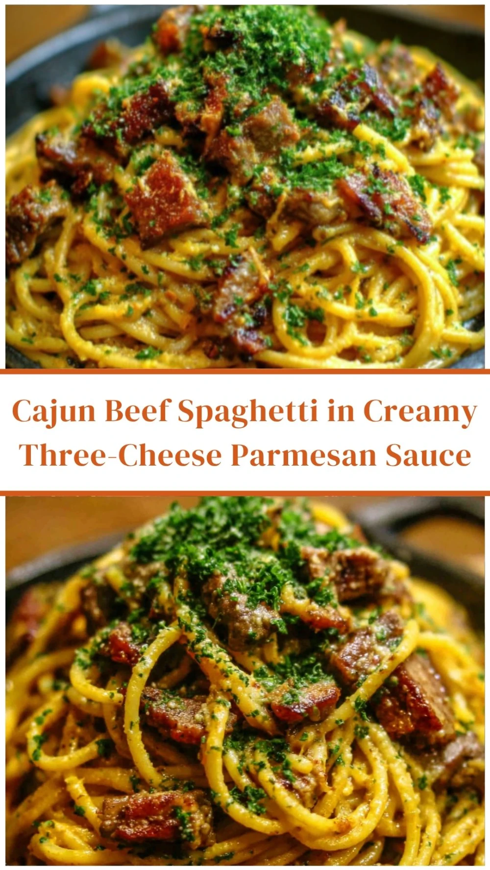 Cajun Beef Spaghetti in Creamy Three-Cheese Parmesan Sauce