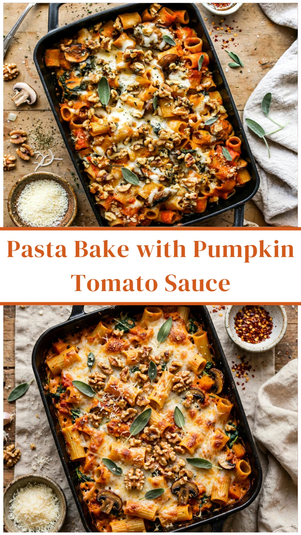Comforting Pasta Bake with Creamy Pumpkin Tomato Sauce