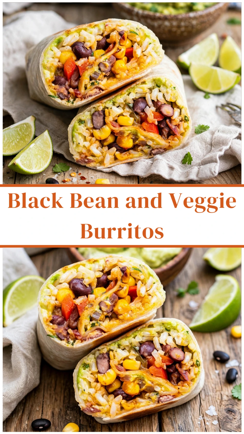 Black Bean and Veggie Burritos with Creamy Guacamole