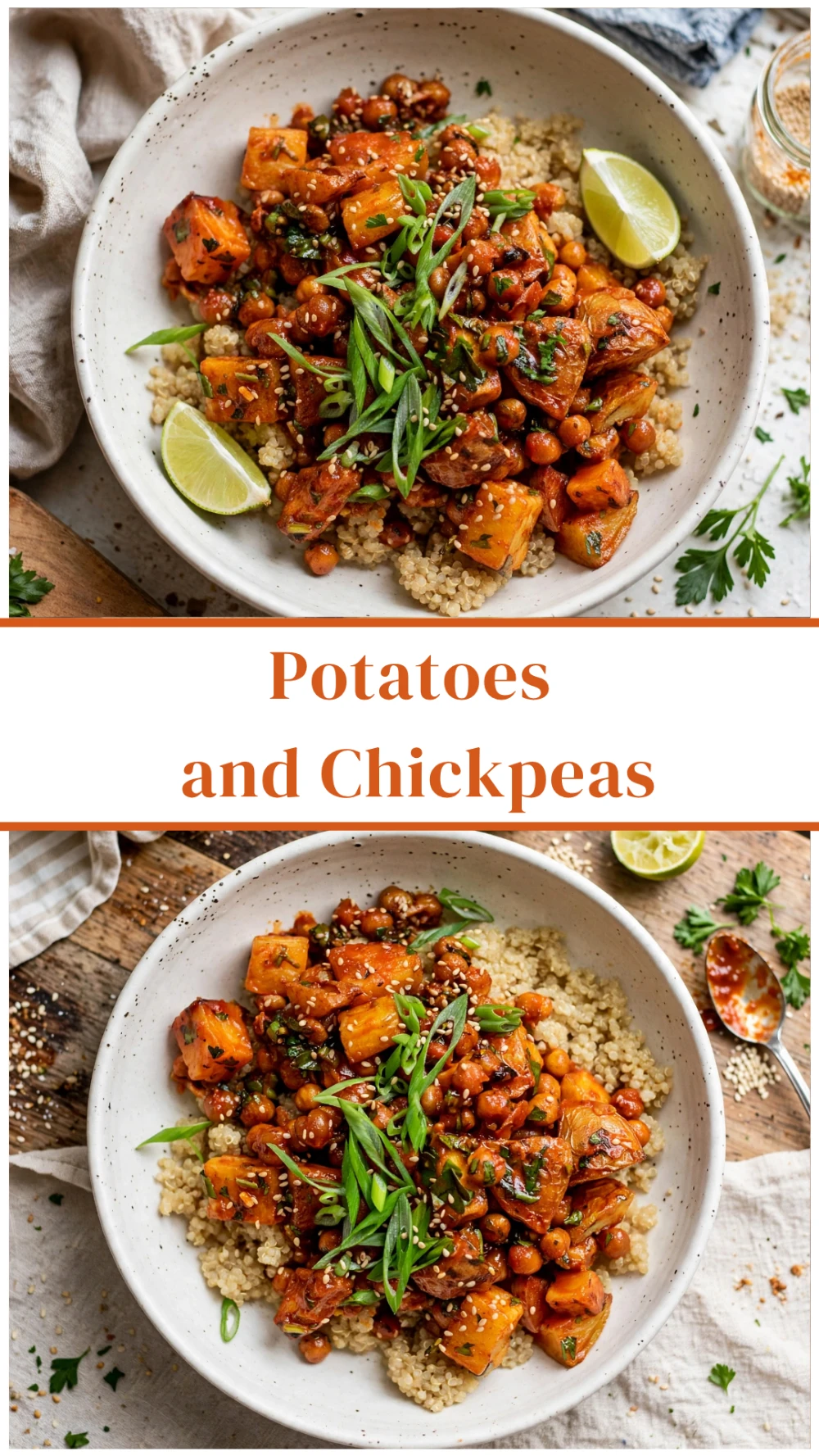 Spicy Gochujang Roasted Potatoes and Chickpeas with Fluffy Quinoa