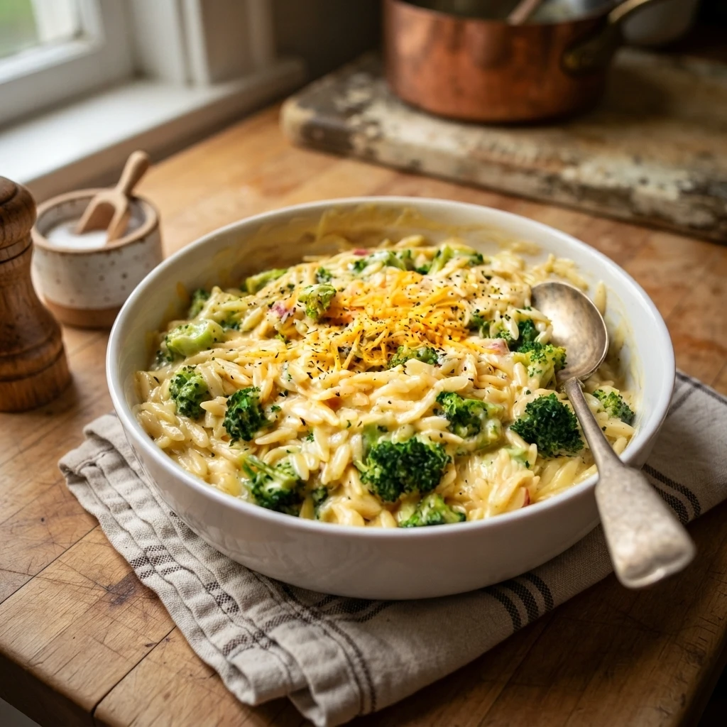 Making broccoli cheddar orzo 20260919165856